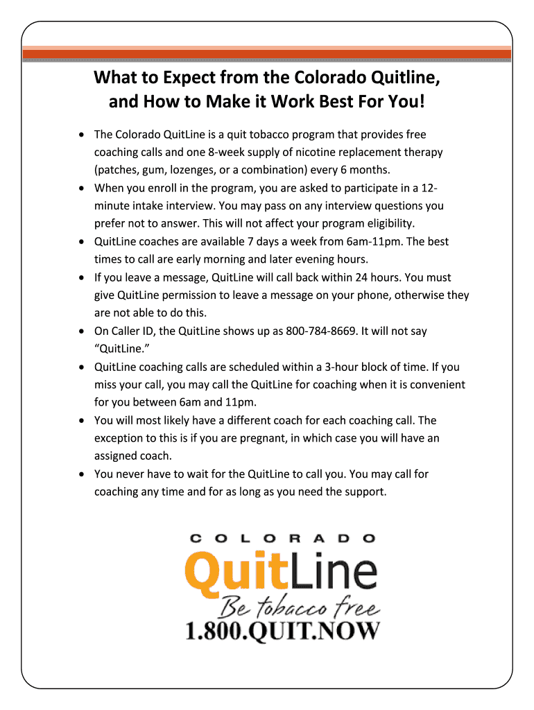 Fillable Online What to Expect from the Colorado Quitline, Fax Email