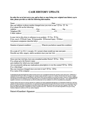 Patient Case History Update Form