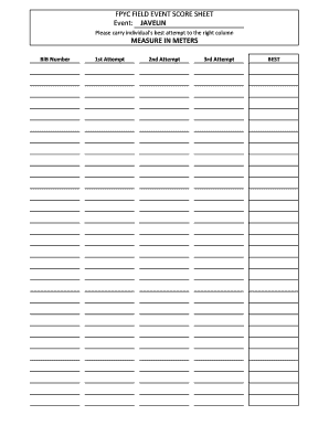 FPYC FIELD EVENT SCORE SHEET