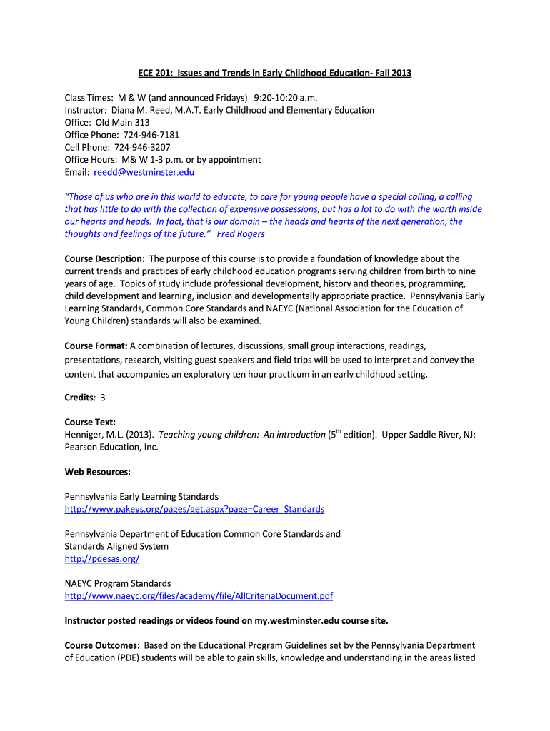 Fillable Online ECE 201 Issues and Trends in Early Childhood Education