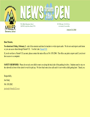 No school next Friday, February 2 - end of the semester and time for teachers to write report cards