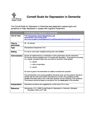 Fillable Online The Cornell Scale for Depression in Dementia was ...