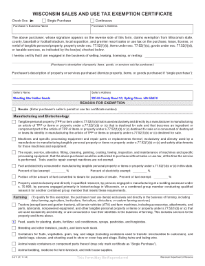 Wisconsin Sales and Use Tax Exemption Certificate