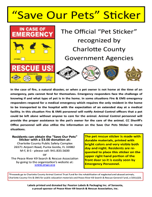 Fillable Online Save Our Pets Sticker Fax Email Print - pdfFiller