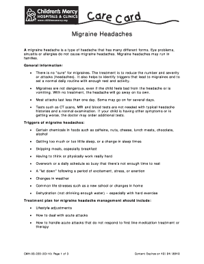 Fillable Online A migraine headache is a type of headache that has many ...