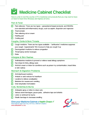 Fillable Online Medicine Cabinet Checklist Fax Email Print - pdfFiller