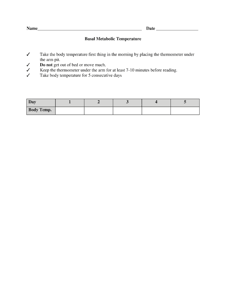 Fillable Online Basal Metabolic Temperature Fax Email Print pdfFiller