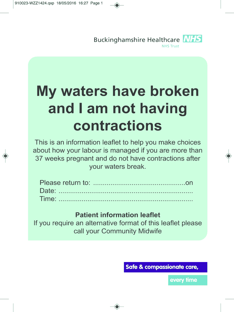 Fillable Online My waters have broken Fax Email Print pdfFiller