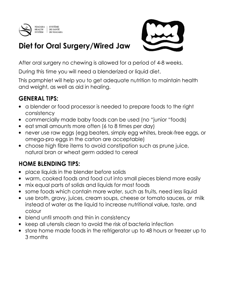 Fillable Online Diet for Oral Surgery/Wired Jaw Fax Email Print pdfFiller