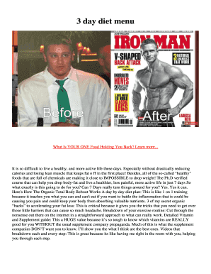 Fillable Online 3 day diet menu Fax Email Print - pdfFiller
