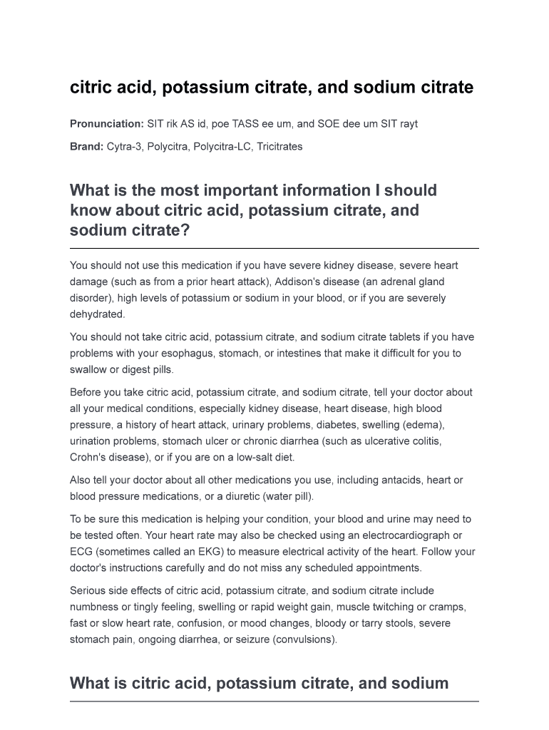 Fillable Online citric acid, potassium citrate, and sodium citrate Fax