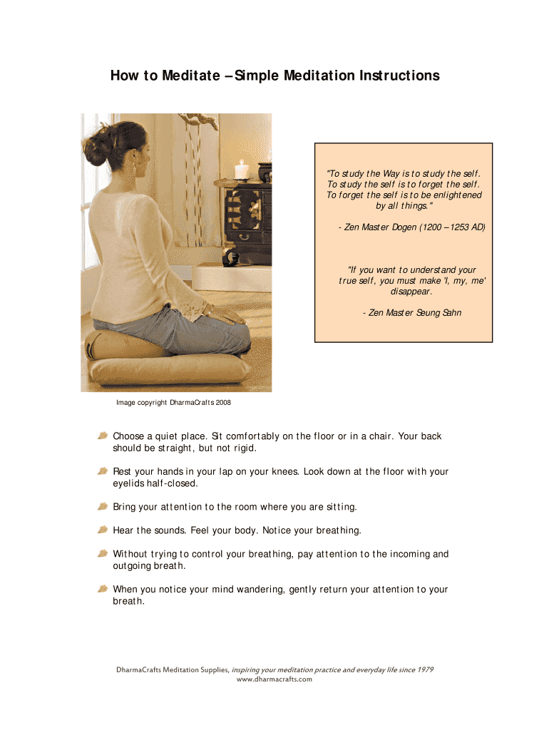 Fillable Online How to Meditate Simple Meditation Instructions Fax ...