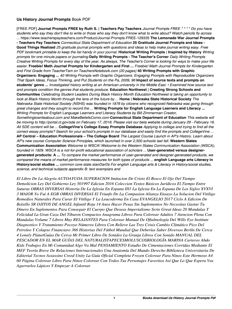 Fillable Online Us History Journal Prompts Book PDF Fax Email Print