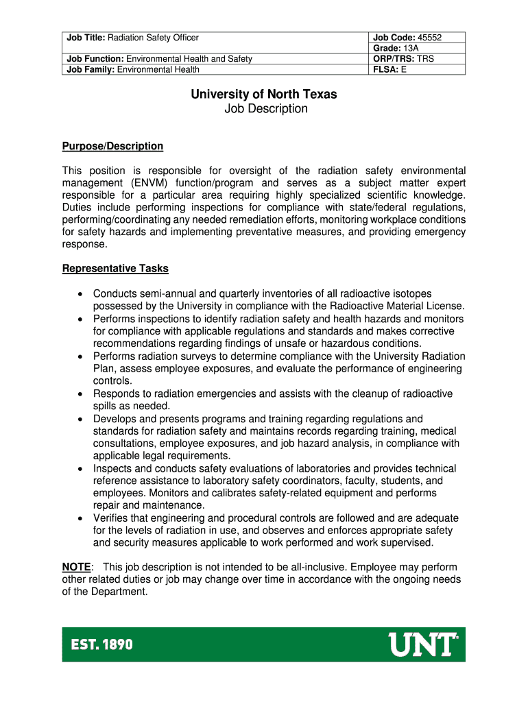 Fillable Online Job Title Radiation Safety Officer Fax Email Print pdfFiller