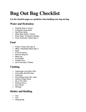 Fillable Online Bug Out Bag Checklist Fax Email Print - pdfFiller