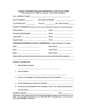 Fillable Online TENANT INFORMATION AND EMERGENCY CONTACTS FORM Fax ...