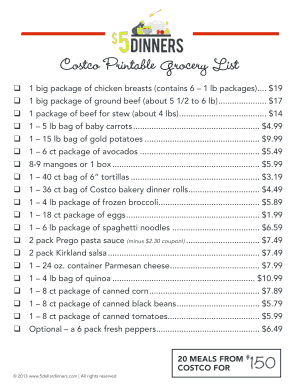 Fillable Online Costco Printable Grocery List Fax Email Print - pdfFiller