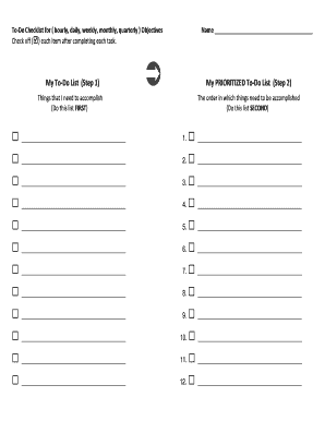 Fillable Online To-Do Checklist for ( hourly, daily, weekly, monthly ...