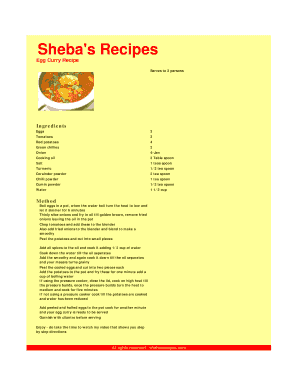 editable recipe evaluation template