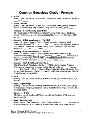 Fillable Online Common Genealogy Citation Formats Fax Email Print ...