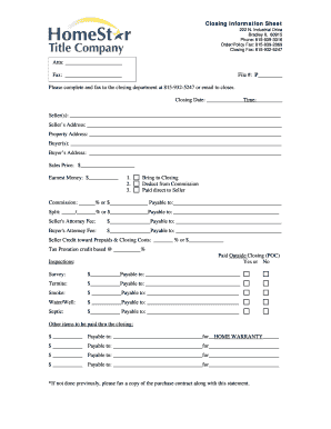 Fillable Online Closing Information Sheet Fax Email Print - pdfFiller