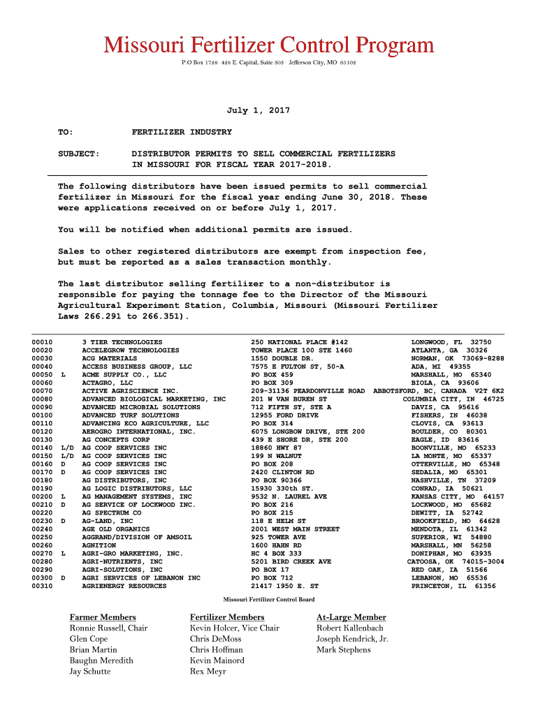 Fillable Online Missouri Fertilizer Control Program Fax Email Print