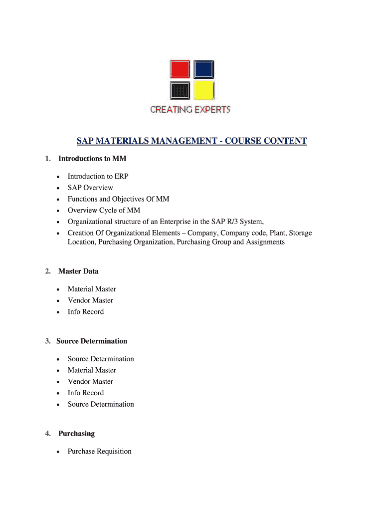 Fillable Online SAP MATERIALS MANAGEMENT COURSE CONTENT Fax Email