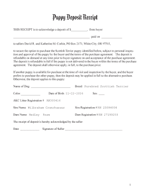 Fillable Online Puppy Deposit Receipt Fax Email Print - pdfFiller