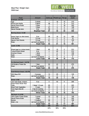 Fillable Online Meal Plan: Weight Gain Fax Email Print - pdfFiller