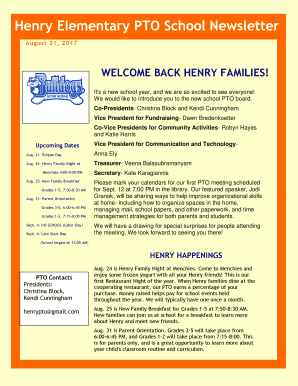 henry elementary pto school newsletter fill online printable