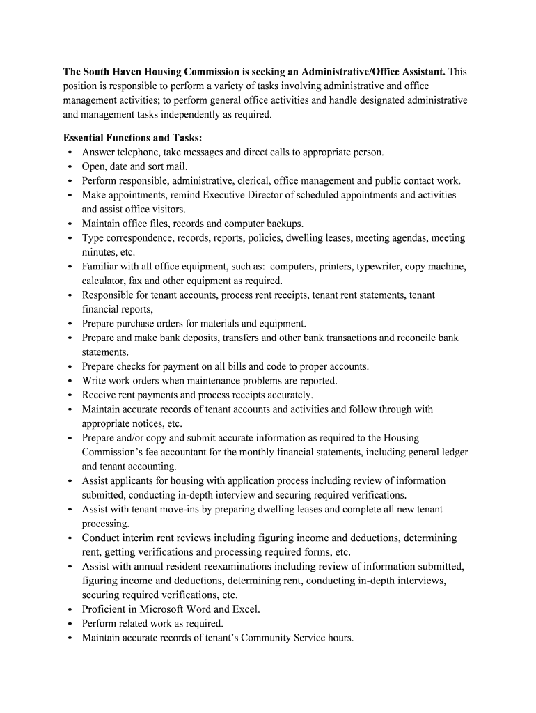 Fillable Online The South Haven Housing Commission is seeking an