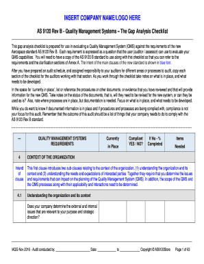 This gap analysis checklist is prepared for use in evaluating a Quality Management System (QMS) against the requirements of the new