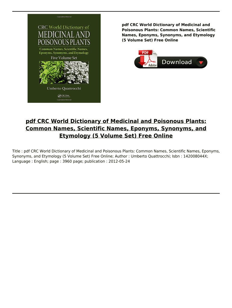 Fillable Online PDF CRC World Dictionary of Medicinal and Poisonous