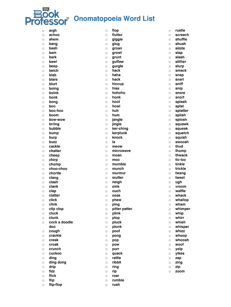 List Of Onomatopoeia Words Pdf Fill Online, Printable, Fillable
