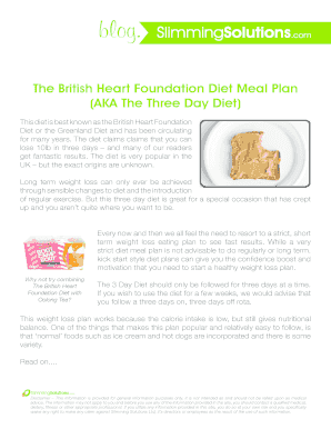 Fillable Online The British Heart Foundation Diet Meal Plan Fax Email