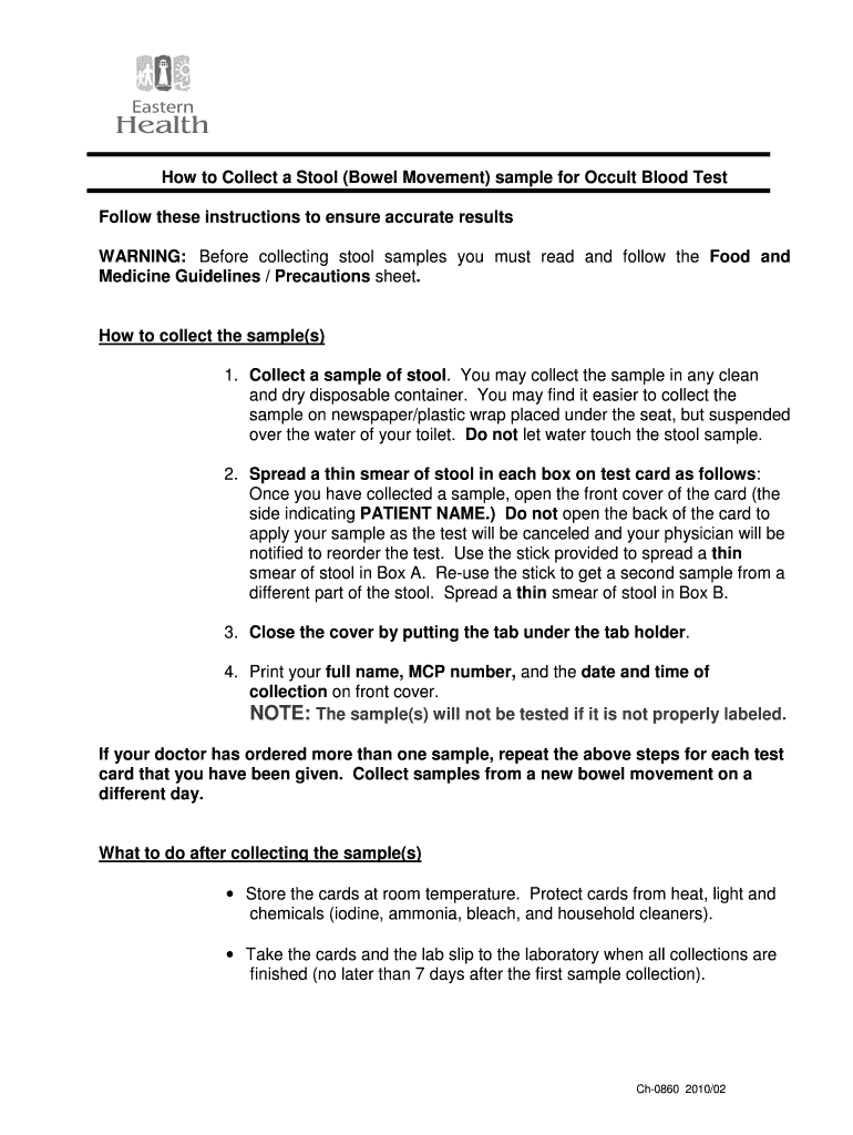 Fillable Online How to Collect a Stool (Bowel Movement) sample for