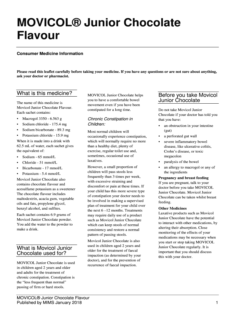 Fillable Online MOVICOL Junior Chocolate Fax Email Print pdfFiller