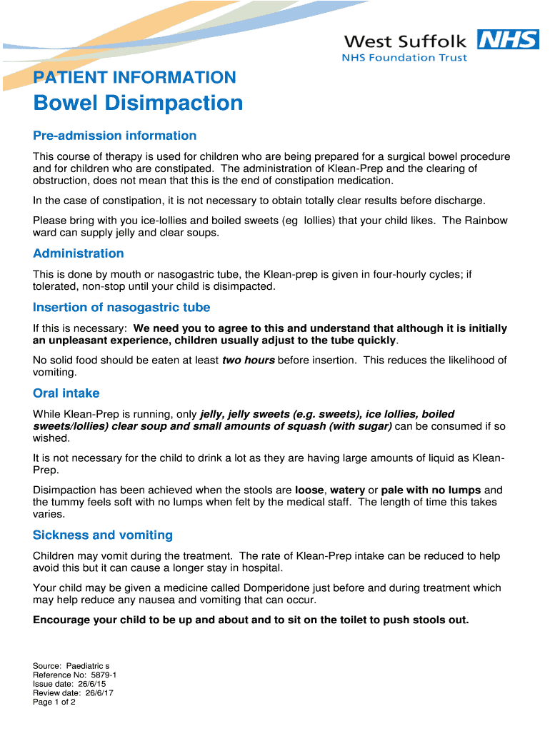 Fillable Online Bowel Disimpaction Fax Email Print pdfFiller