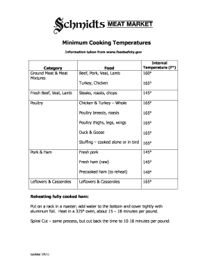 Fillable Online Minimum Cooking Temperatures Fax Email Print - pdfFiller
