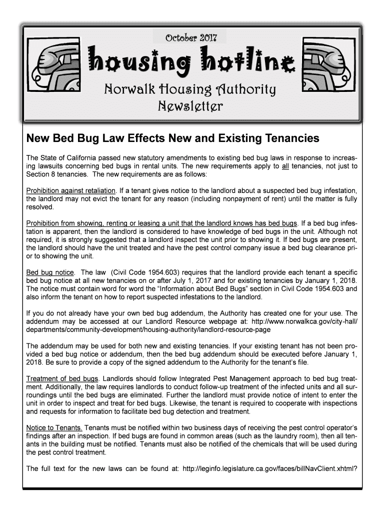 Fillable Online New Bed Bug Law Effects New and Existing Tenancies Fax