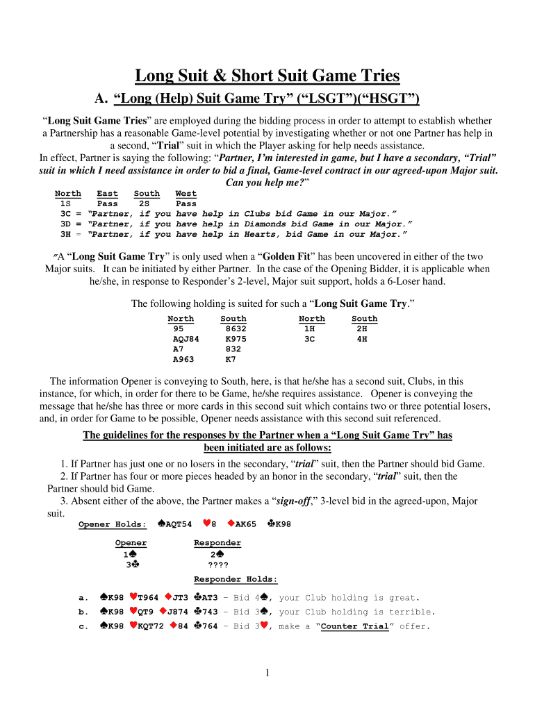 Fillable Online Long Suit & Short Suit Game Tries Fax Email Print