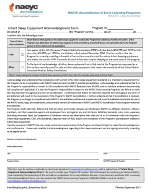 Infant Sleep Equipment Acknowledgment Form