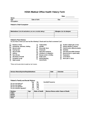 HOSA Medical Office Health History Form