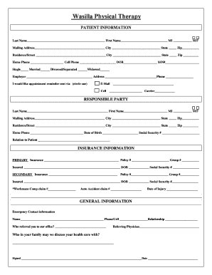 Fillable Online New Intake form 101714 - Wasilla Physical Therapy Fax ...