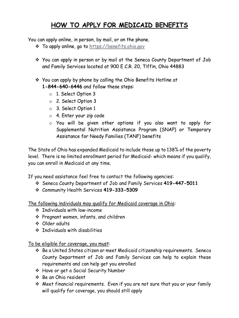Fillable Online HOW TO APPLY FOR MEDICAID BENEFITS Fax Email Print