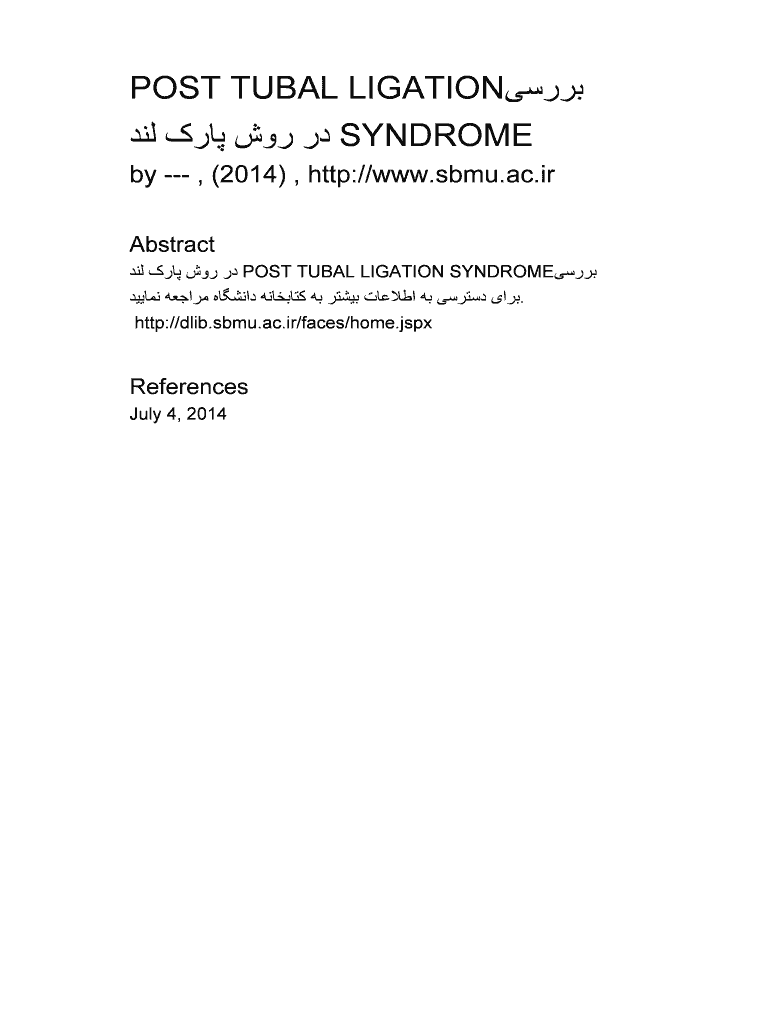 Fillable Online POST TUBAL LIGATION Fax Email Print pdfFiller