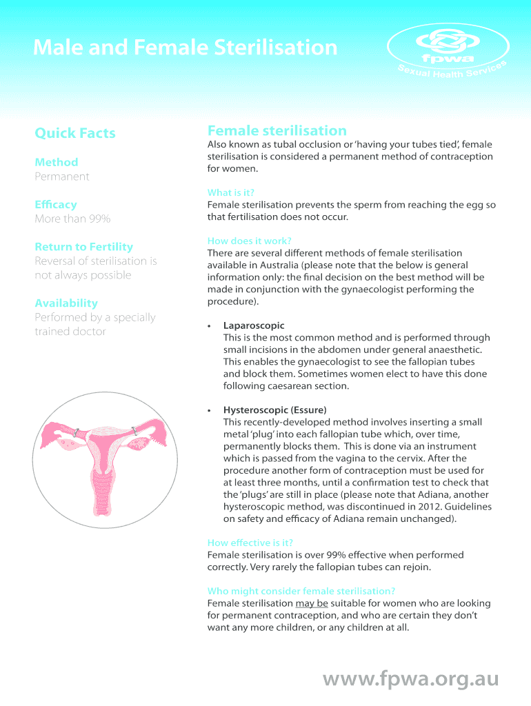 Fillable Online Male and Female Sterilisation Fax Email Print pdfFiller