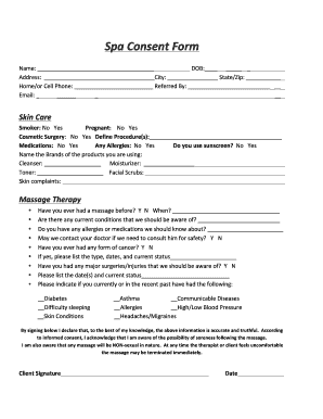 Spa Consent Form - Be Truly Well