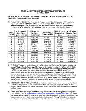 Fillable Online Delta Faucet Product Registration Sweepstakes