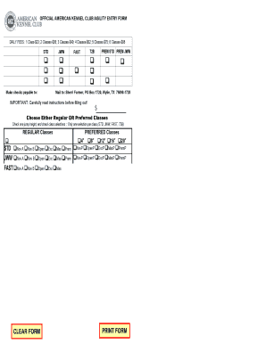 Fillable Online OFFICIAL AMERICAN KENNEL CLUB AGILITY ENTRY FORM THIS ...
